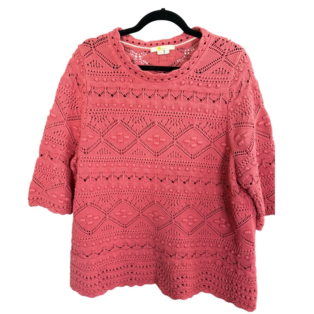 Boden Claudia Crochet Top 14 Red Cotton Pullover Boho Summer Vacation‎ Feminine